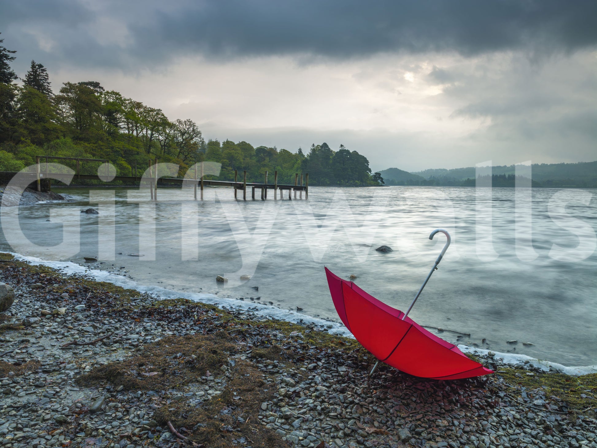Crimson Accent on Lake District Shore Wall Mural