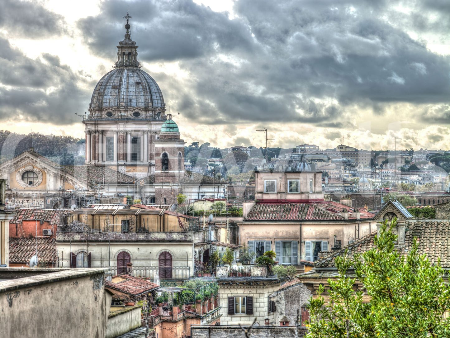 Rome Rooftops under Dramatic Skies Wall Mural