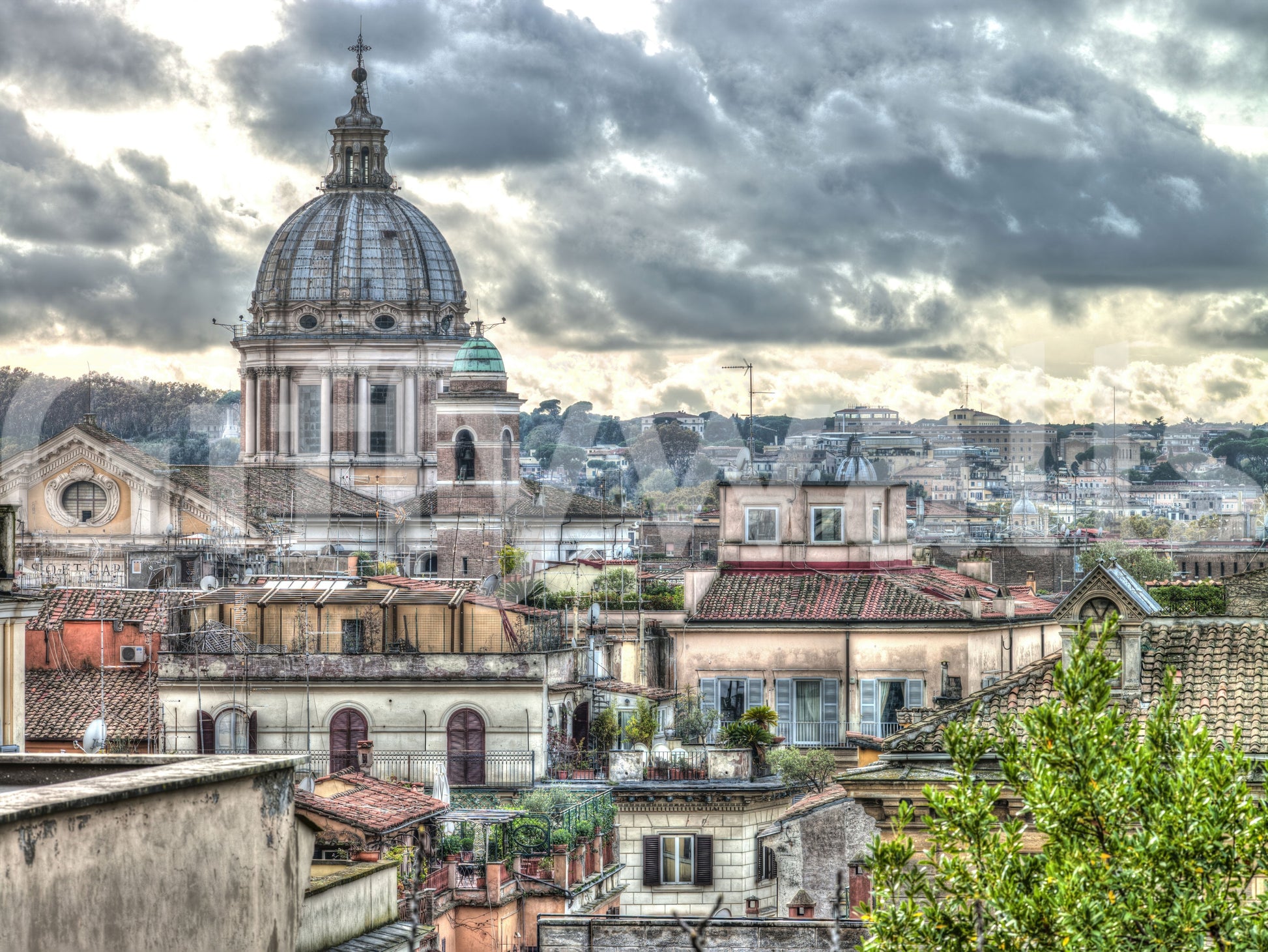 Rome Rooftops under Dramatic Skies Wall Mural