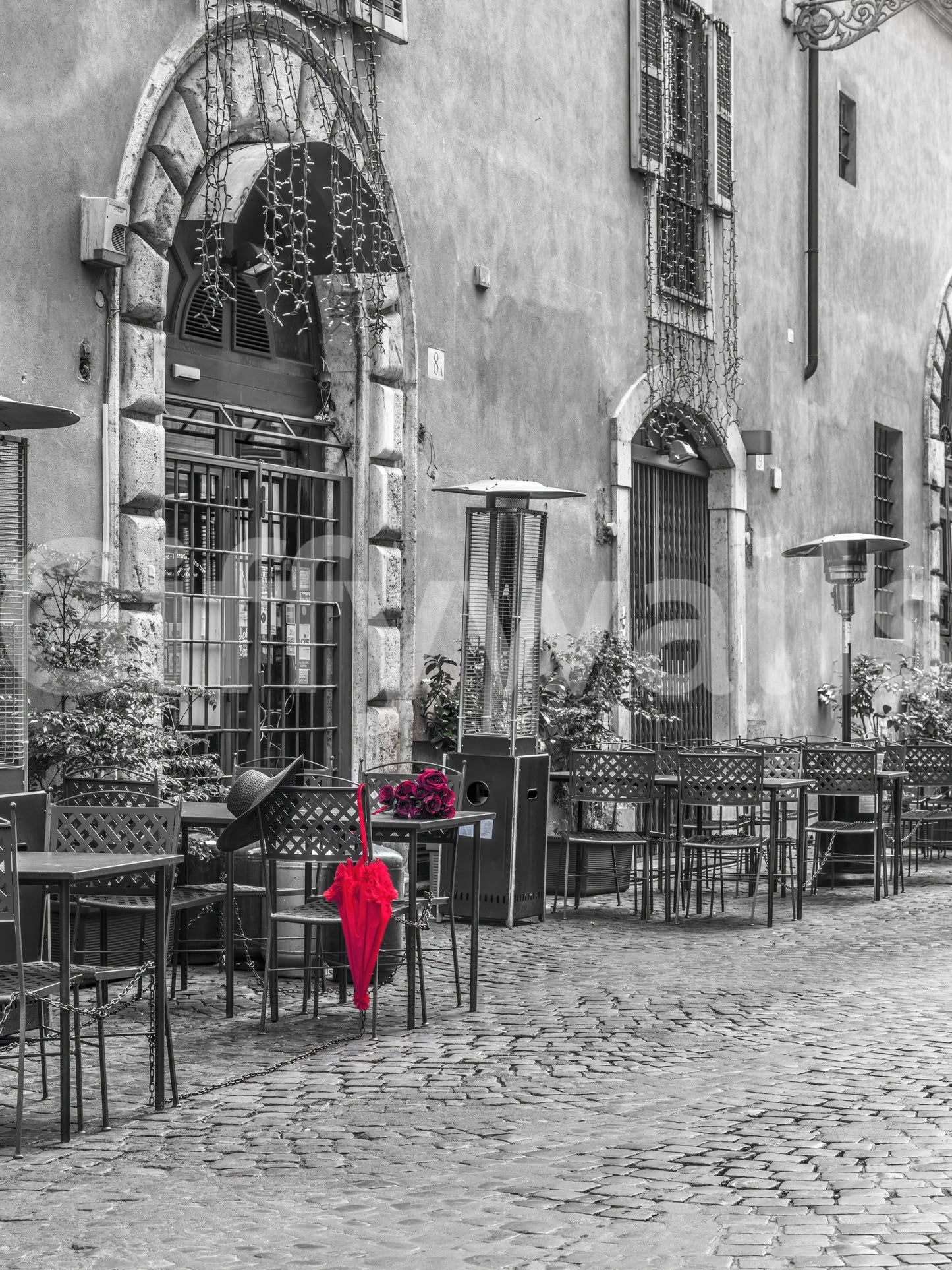 Red Umbrella on Quiet Italian Street Wall Mural