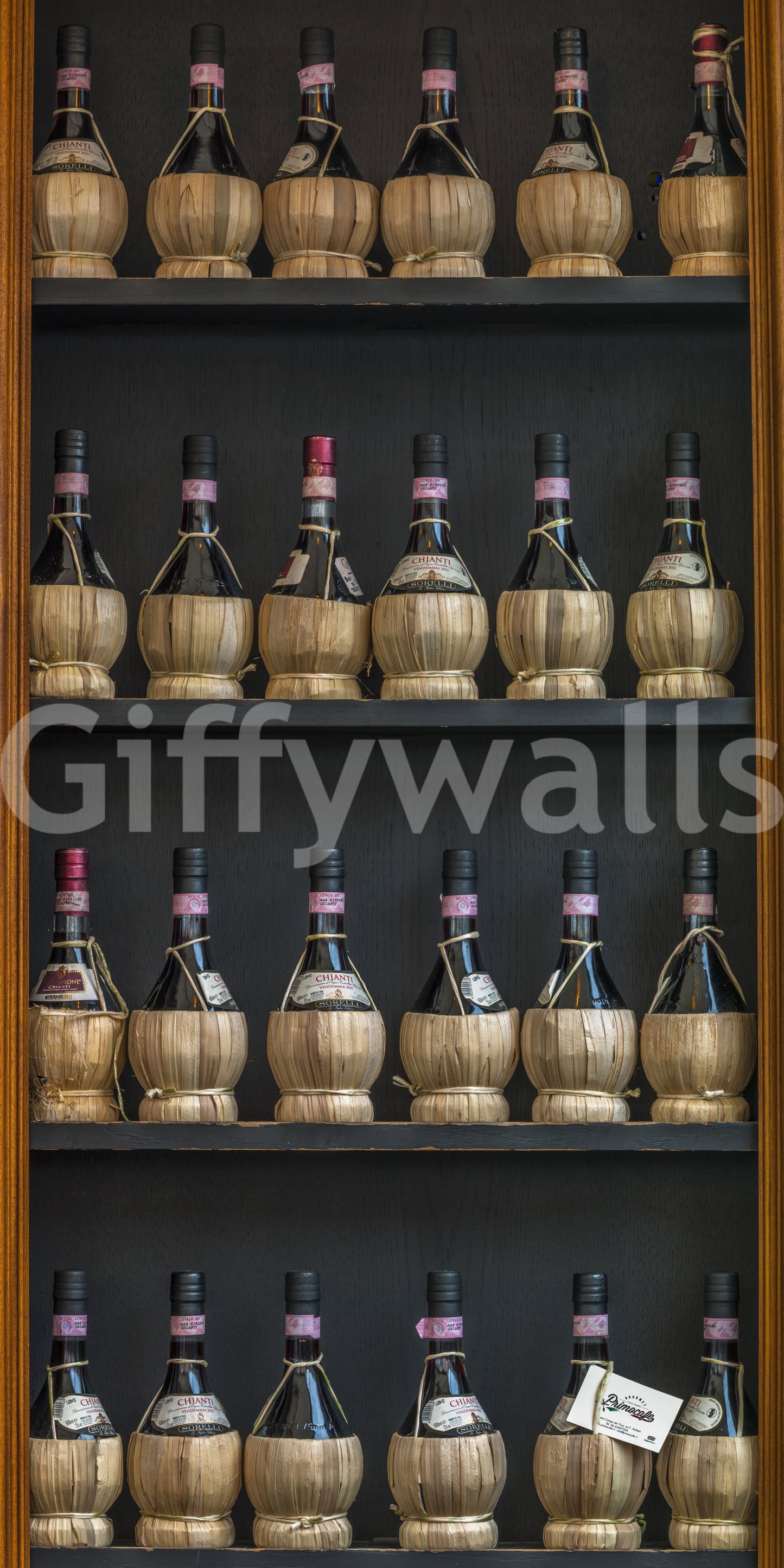 Tuscan Chianti Bottles in Straw Fiaschi Wall Mural