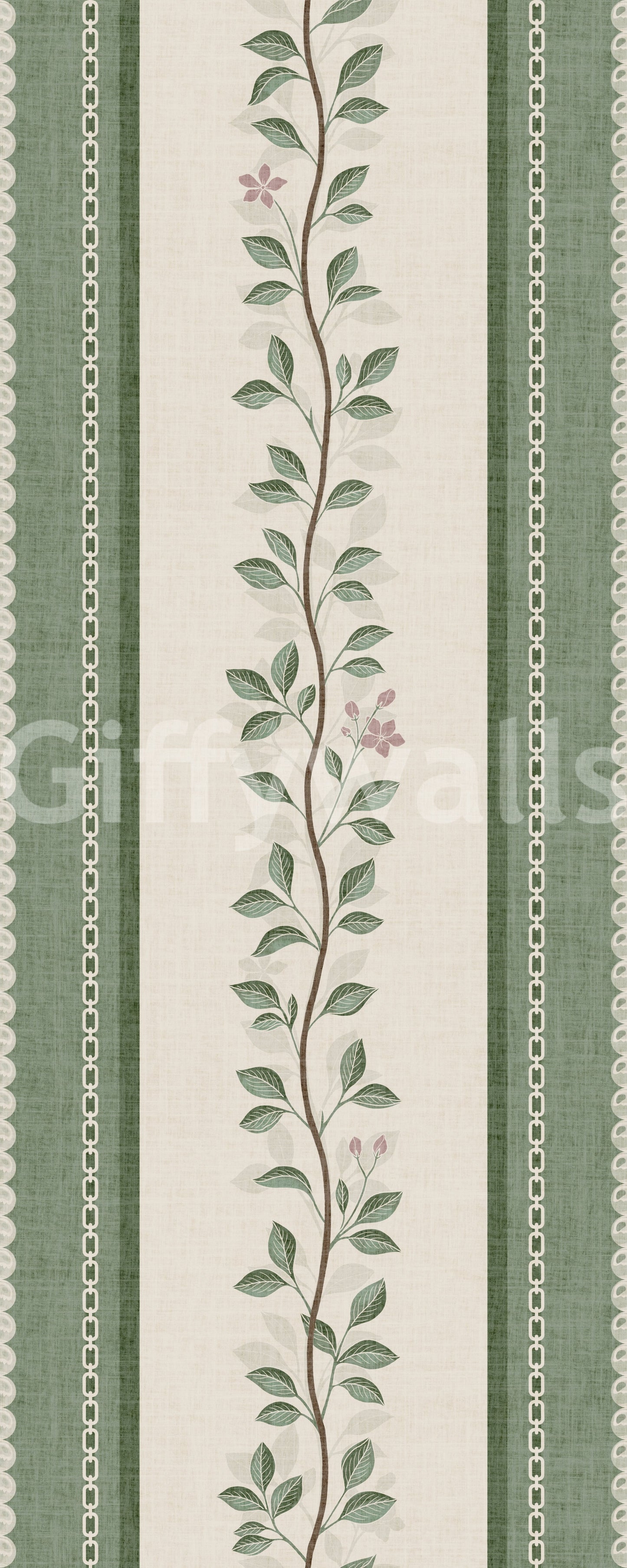 Winding Sage Vine Linen Stripe Wallpaper⁠