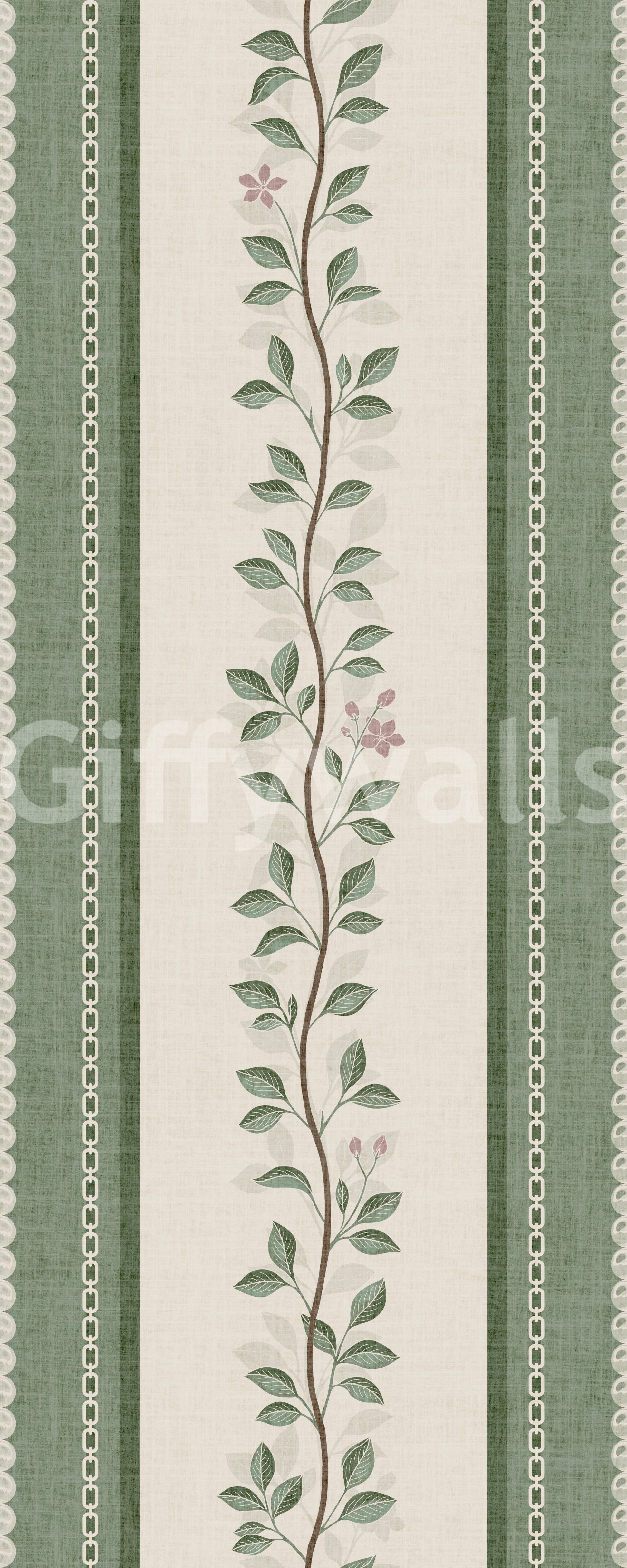 Winding Sage Vine Linen Stripe Wallpaper⁠