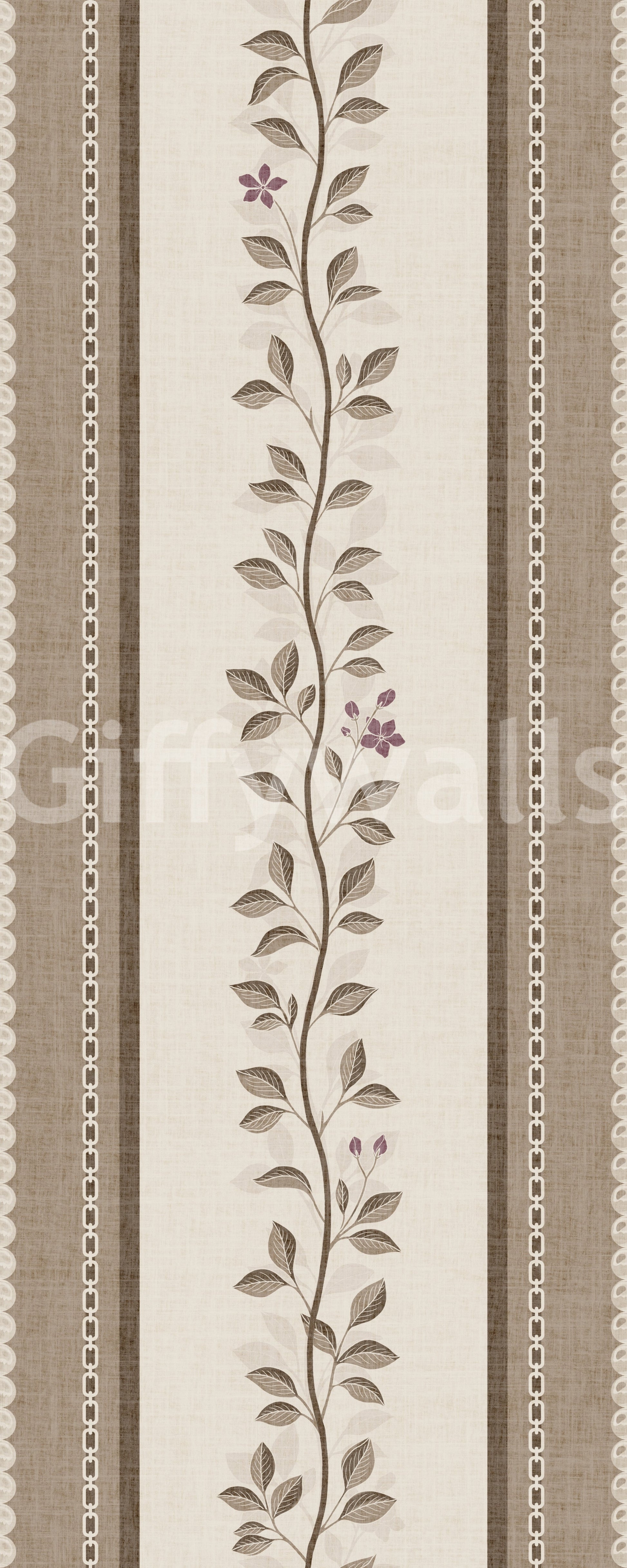 Trailing Vine and Linen Stripe Panel Wallpaper⁠