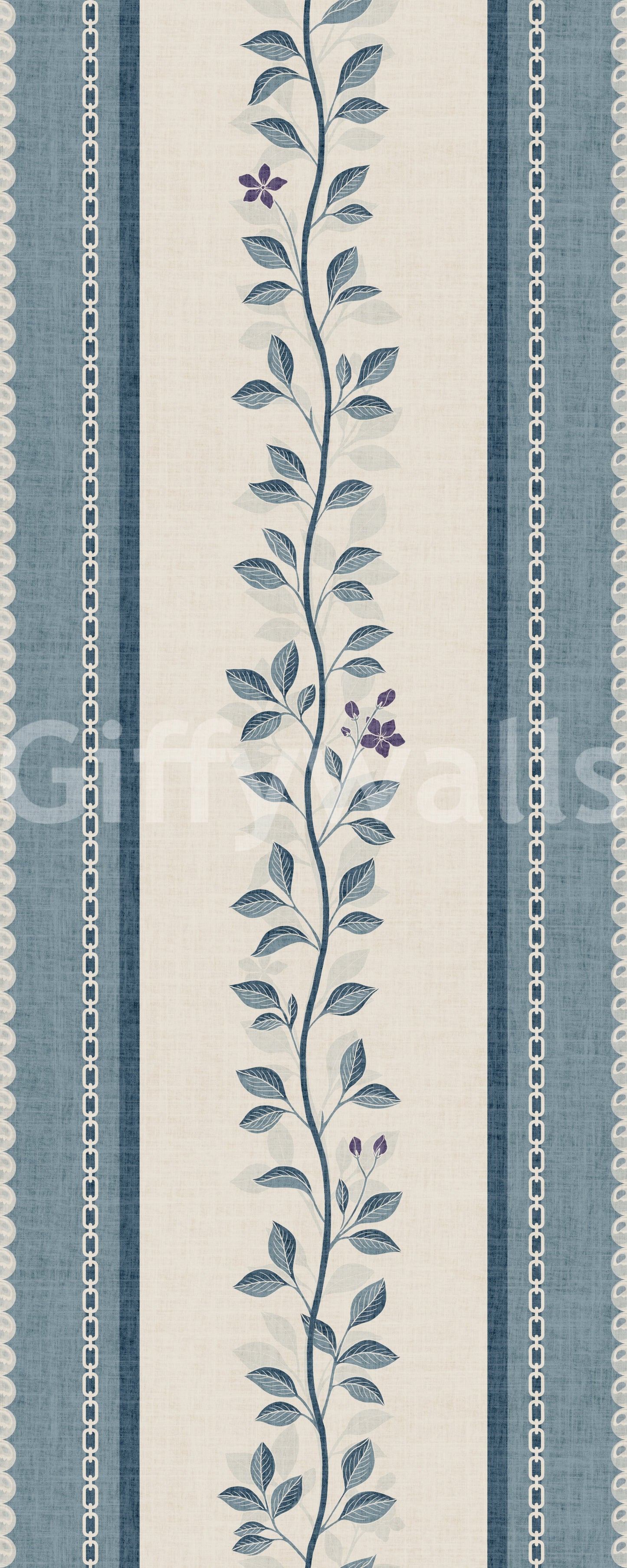 Coastal Slate Blue Vine Stripe Wallpaper⁠