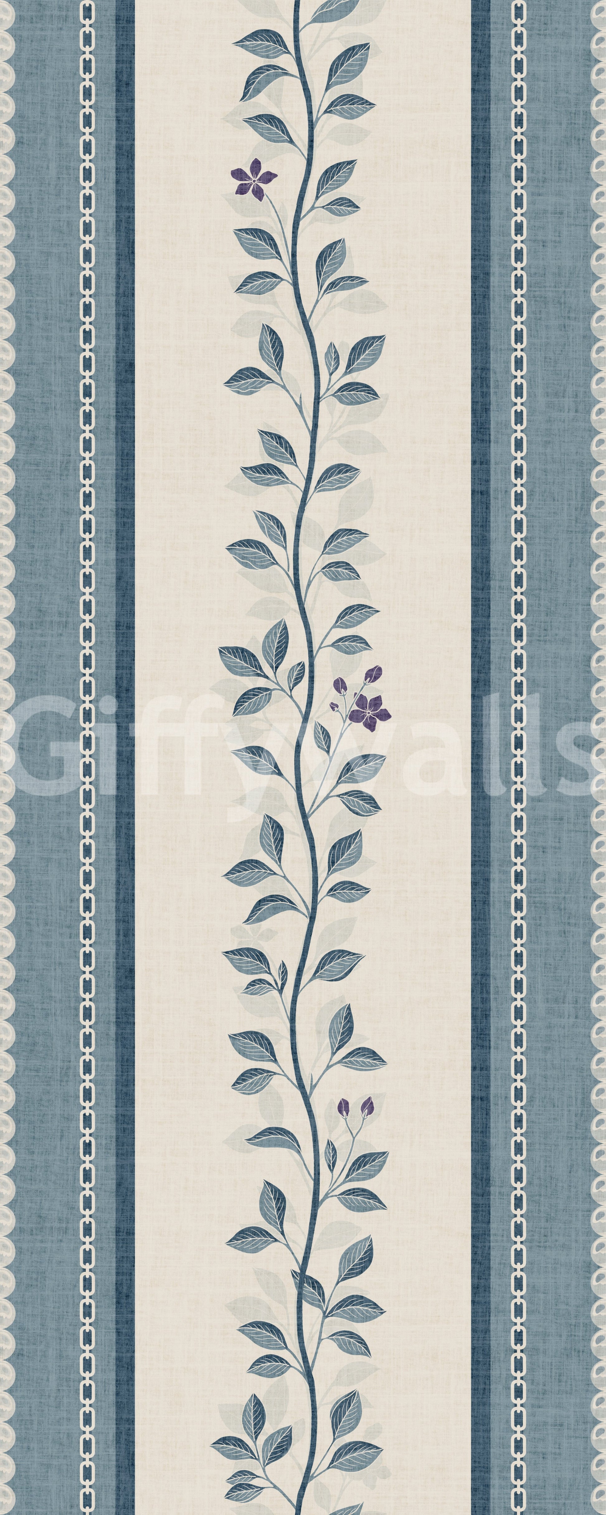 Coastal Slate Blue Vine Stripe Wallpaper⁠