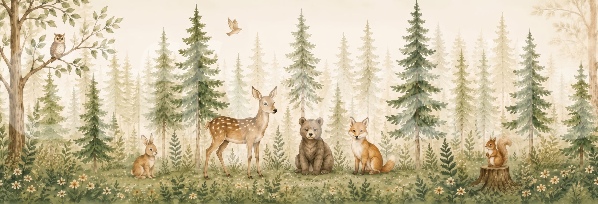 Whimsical Woodland Forest Friends Wall Mural