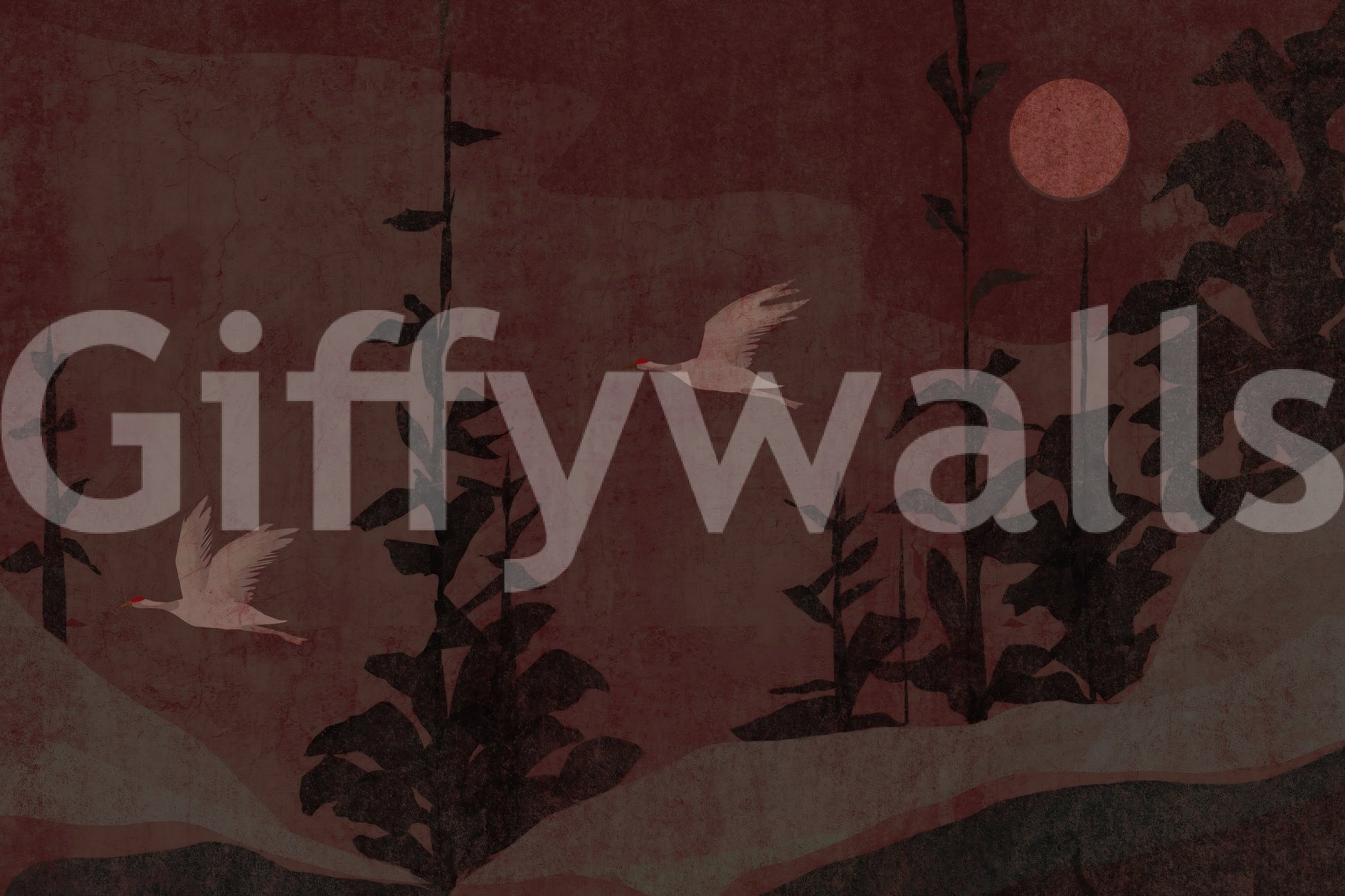 Chinoiserie Nightfall with Soaring Cranes Wall Mural