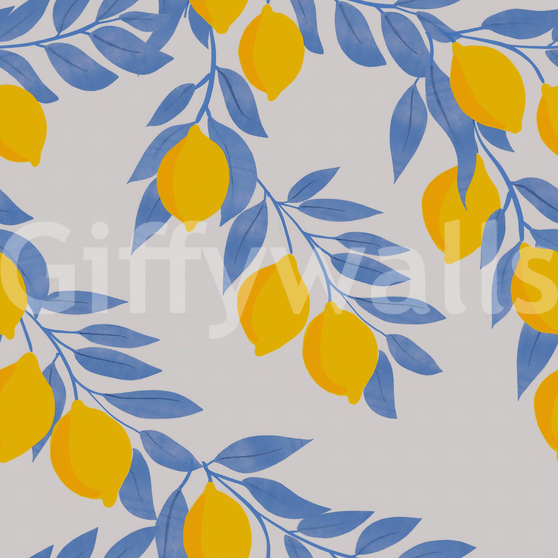 Lemon Branches Blue Leaves Wallpaper⁠
