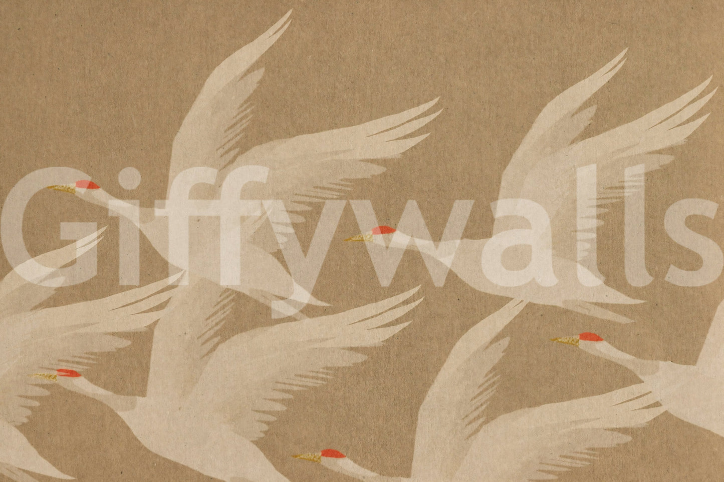 Ascending Cranes in Earthy Ochre Wall Mural