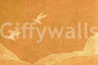 Celestial Golden Cranes over Serene Hills Wall Mural