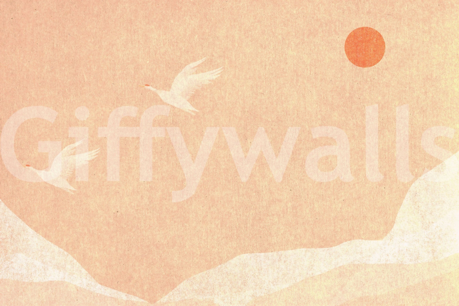 Minimalist Japanese Cranes at Sunset Wall Mural