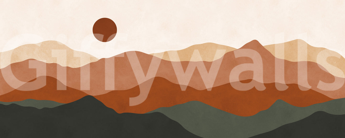 Terracotta Hills and Ochre Sun Sunset Wall Mural