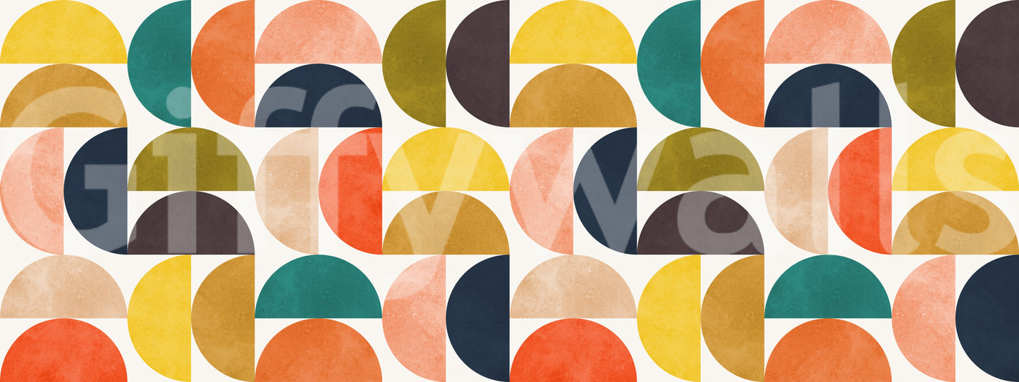 Mid Century Modern Arc Abstract Shapes Wall Mural