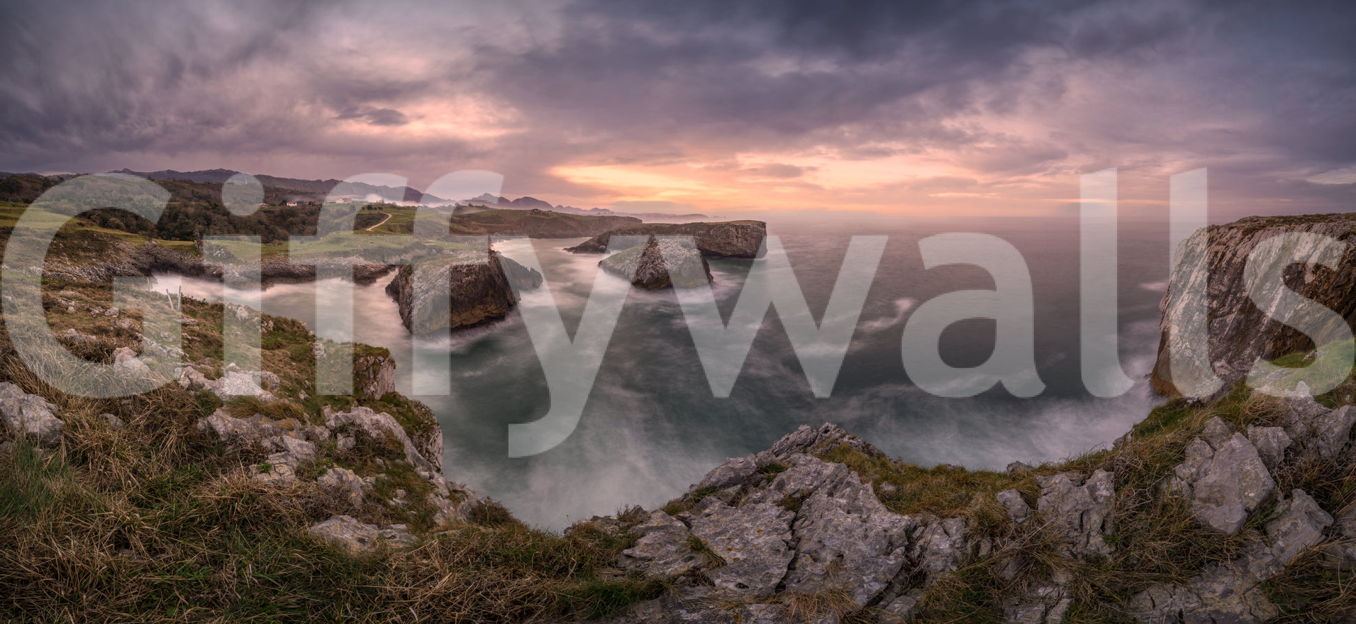 Sunset Coastal Cliffs Panorama Wall Mural