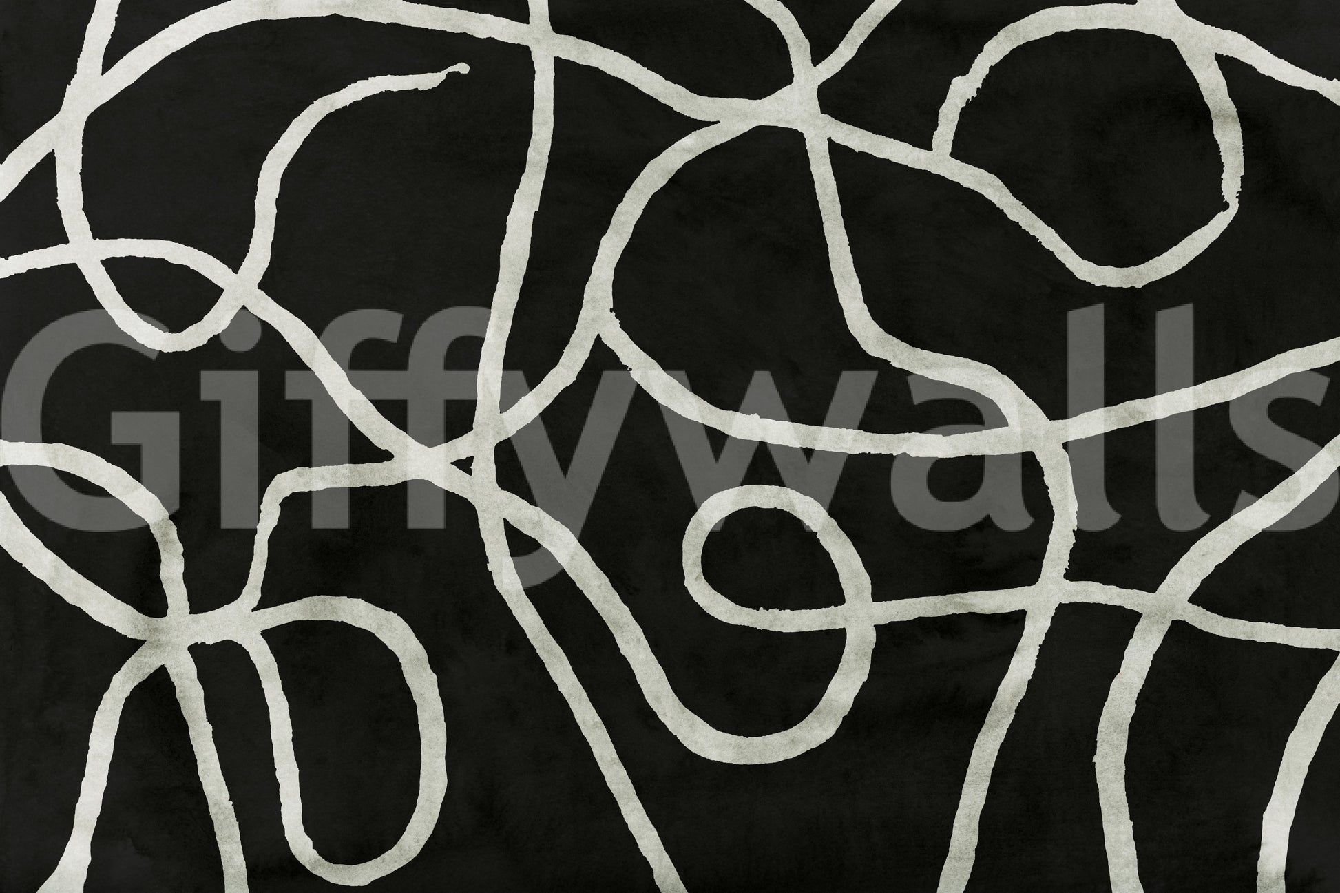 Minimalist Organic Ink Lines on Charcoal Wall Mural