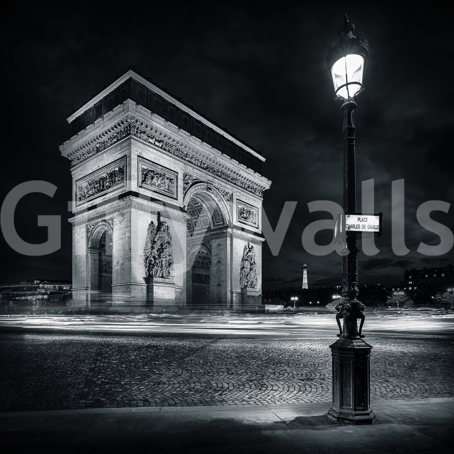 Midnight Paris Archways and Light Trails Wall Mural