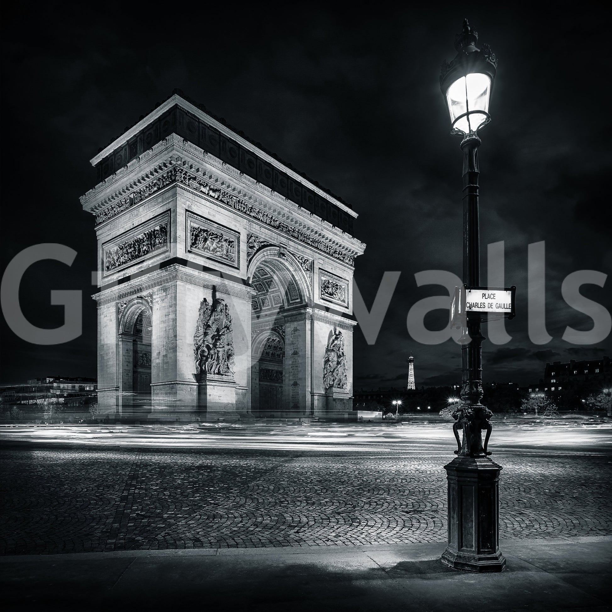 Midnight Paris Archways and Light Trails Wall Mural