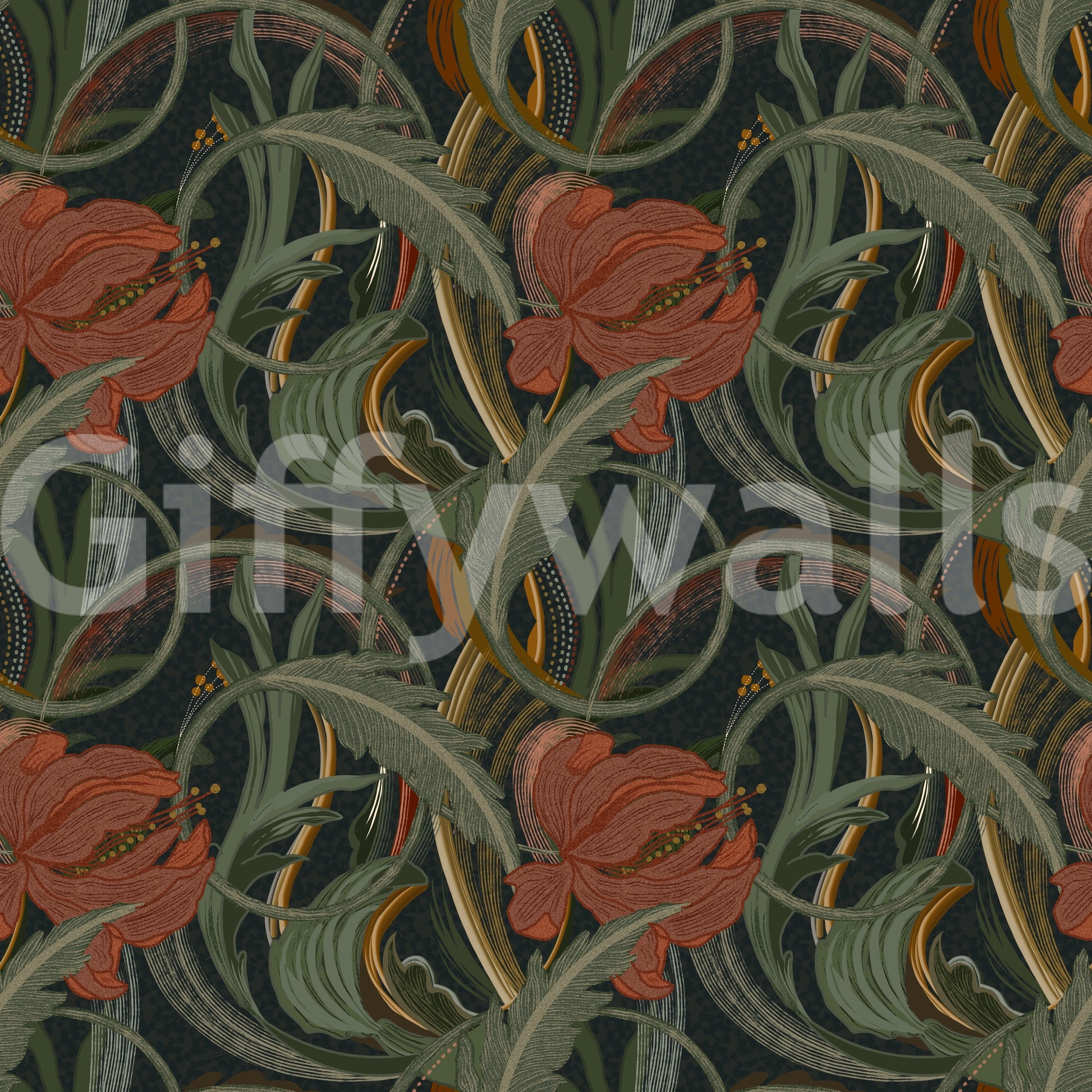 Midnight Garden Art Nouveau Bloom Wallpaper⁠