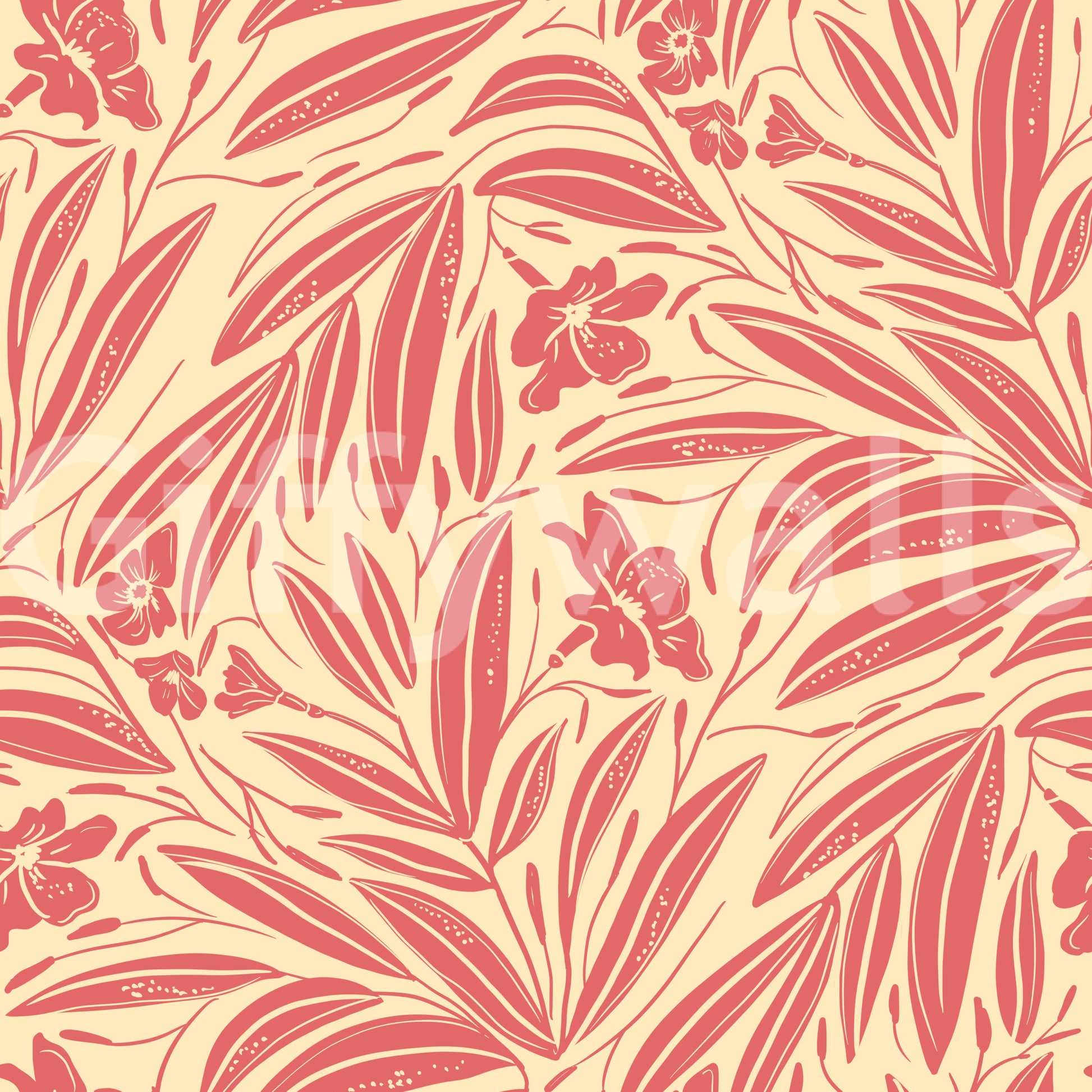 Coral Bloom Botanical Illustration Wallpaper⁠