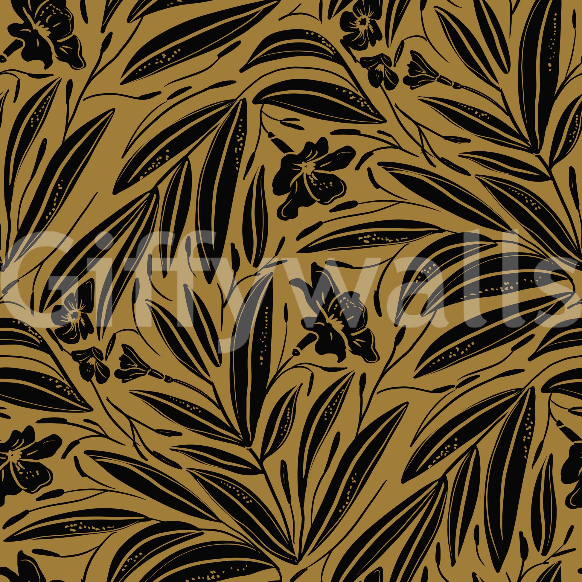 Golden Botanical Silhouette Wallpaper⁠