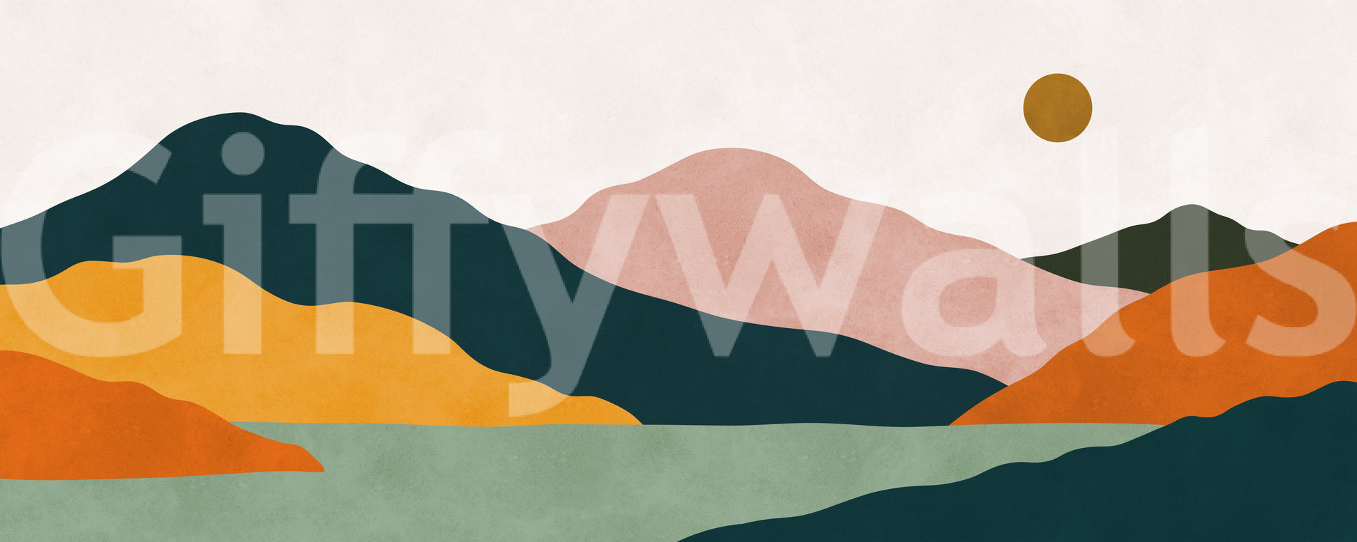Abstract Peaks and Golden Sun Landscape Wall Mural