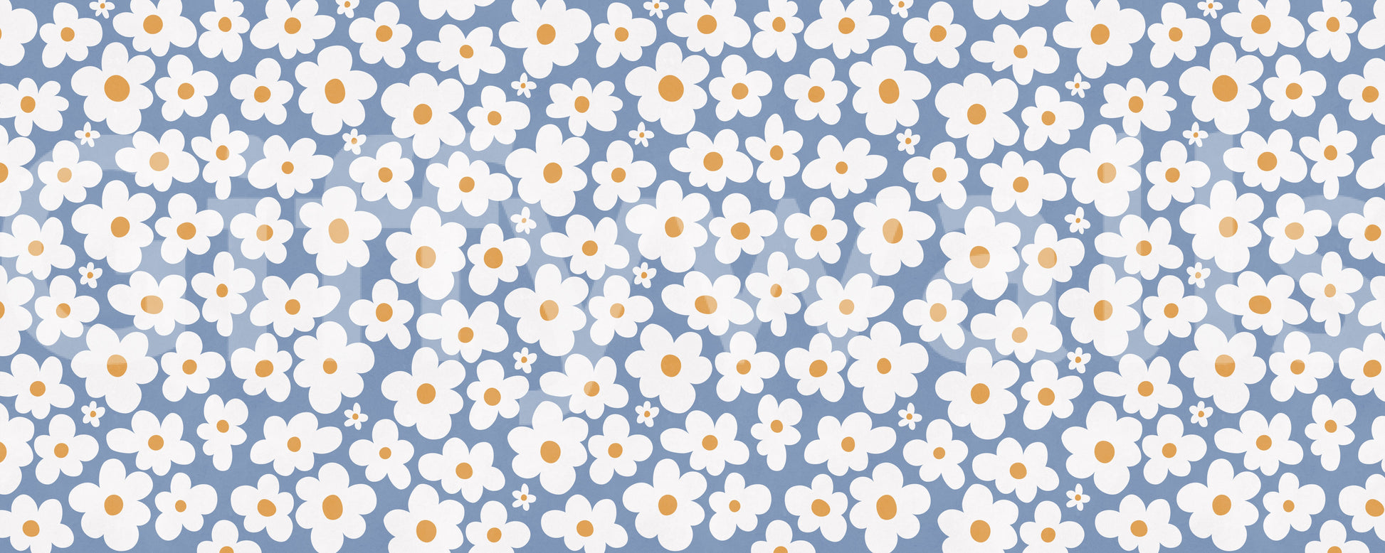 Retro Daisy Bloom Blue Wall Mural