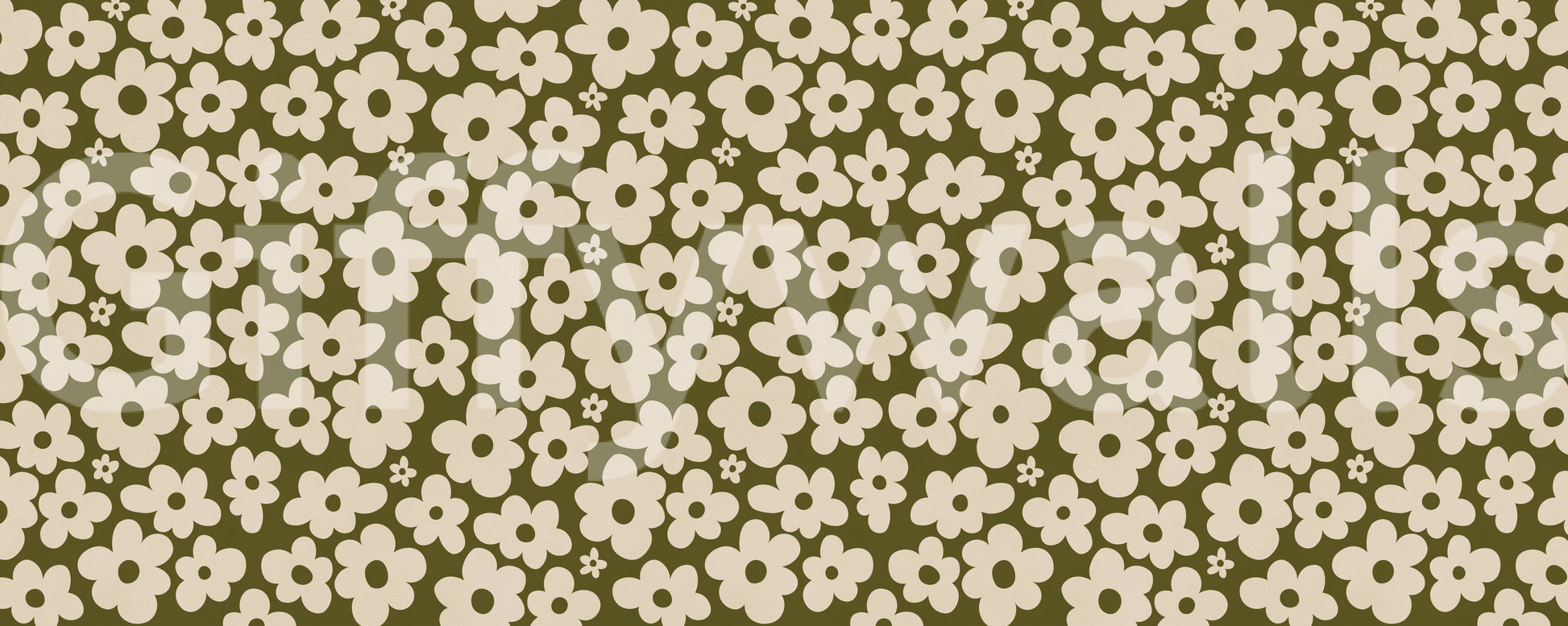 Retro Daisy Meadow in Sage and Cream Wall Mural