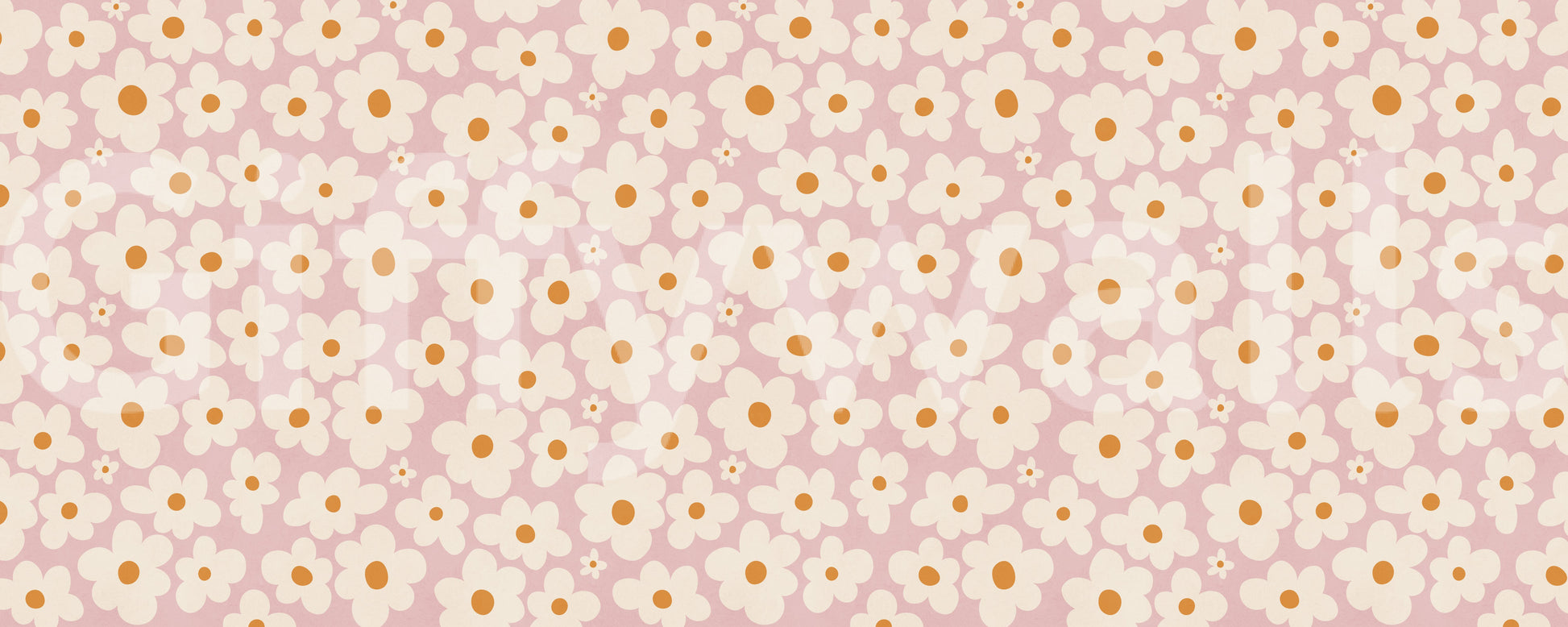 Retro Cream and Pink Daisy Field Wall Mural