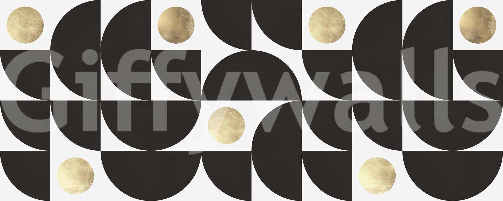 Modernist Geometric Gold and Black Arcs Wall Mural