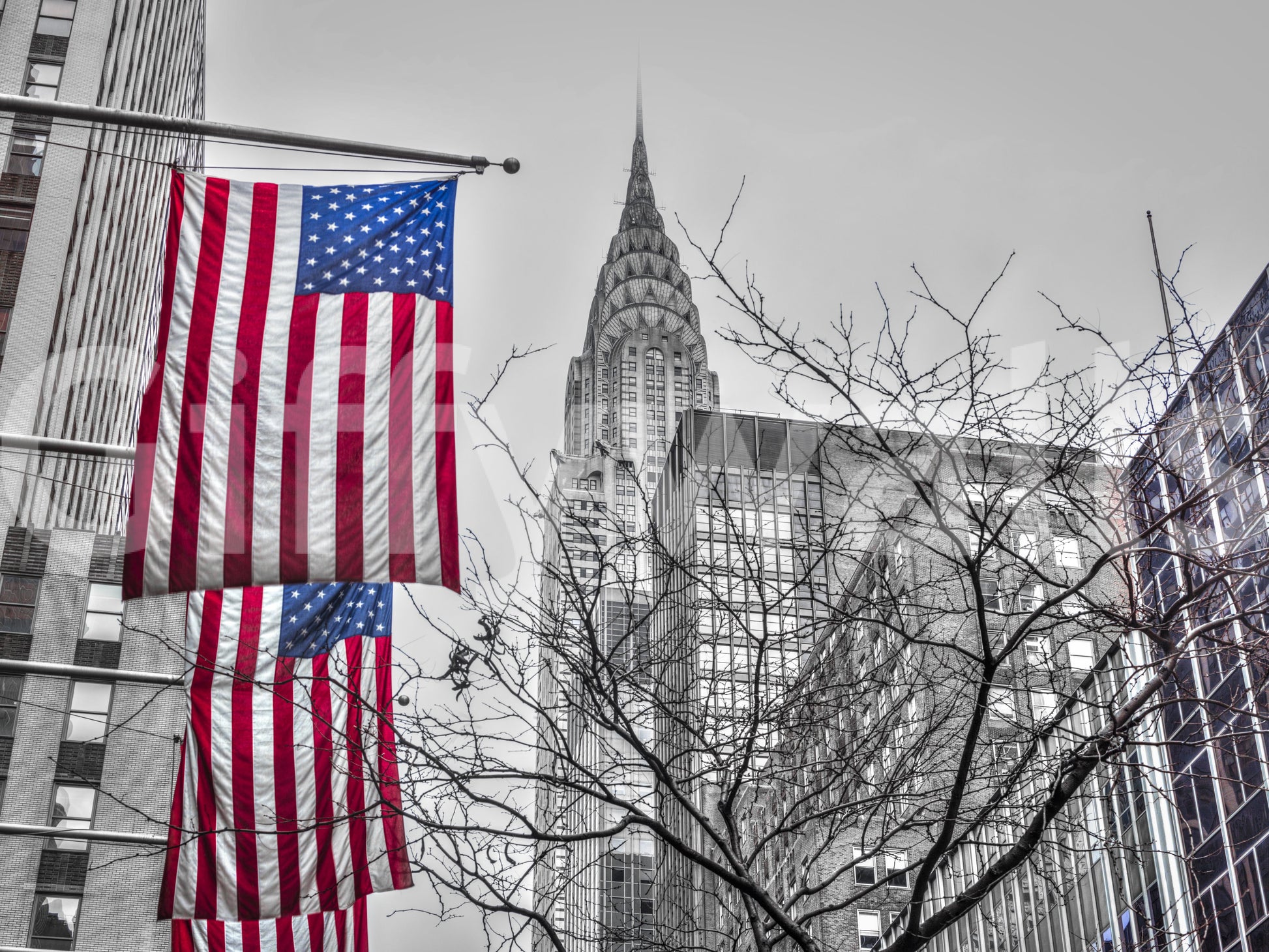 Patriotic Manhattan Cityscape Landmark Wall Mural