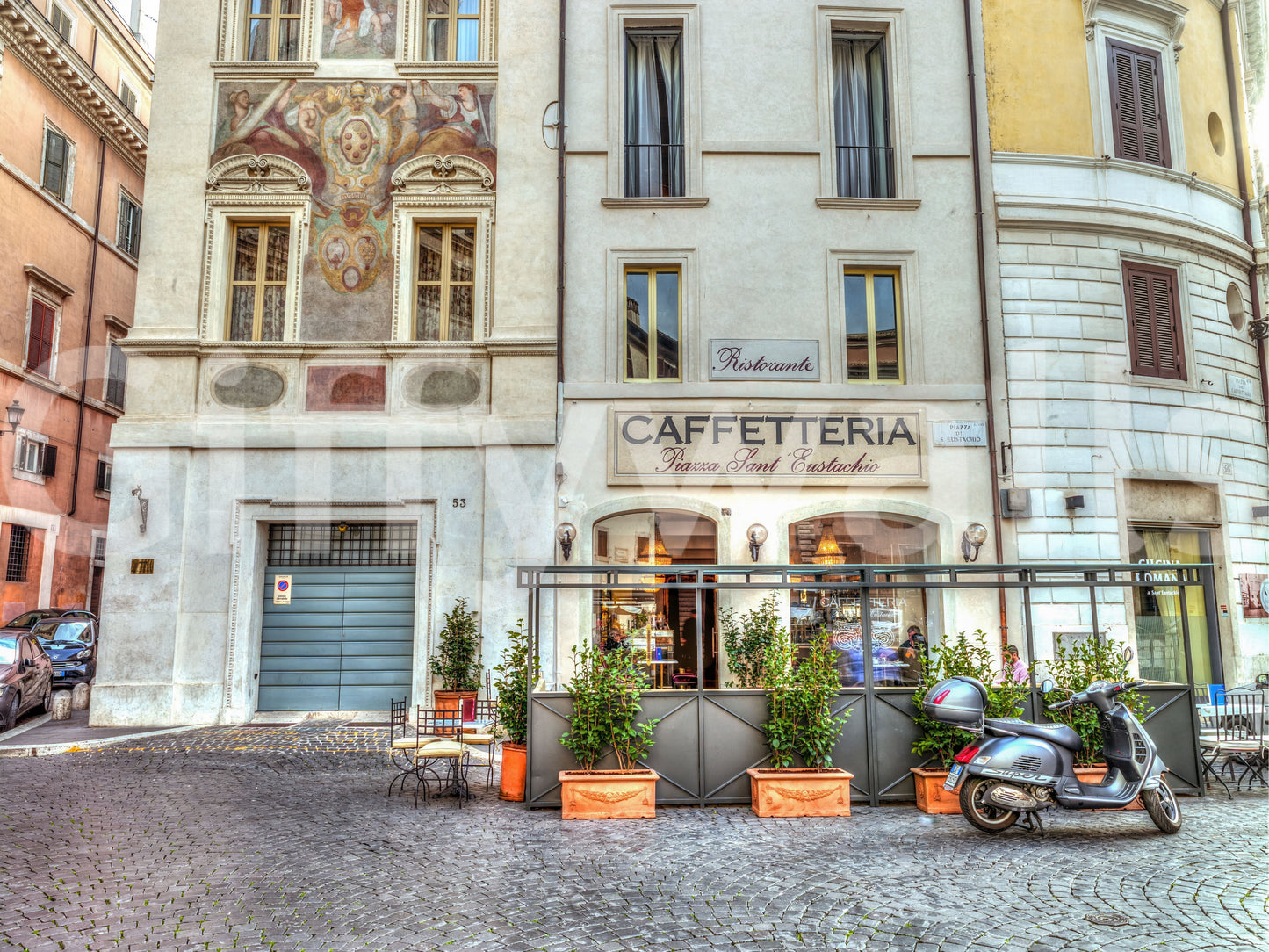 Italian Piazza Street Scene Wall Mural