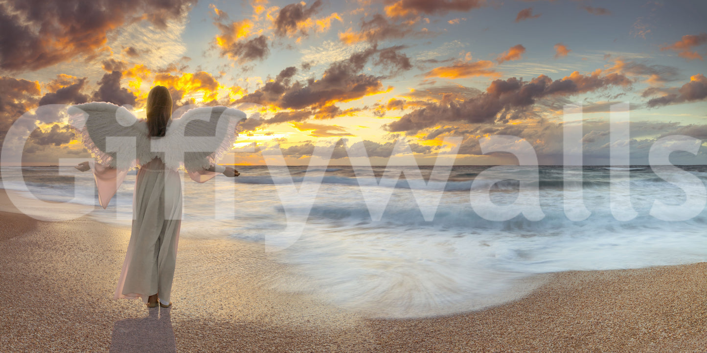 Celestial Guardian at Sunset Shore Wall Mural