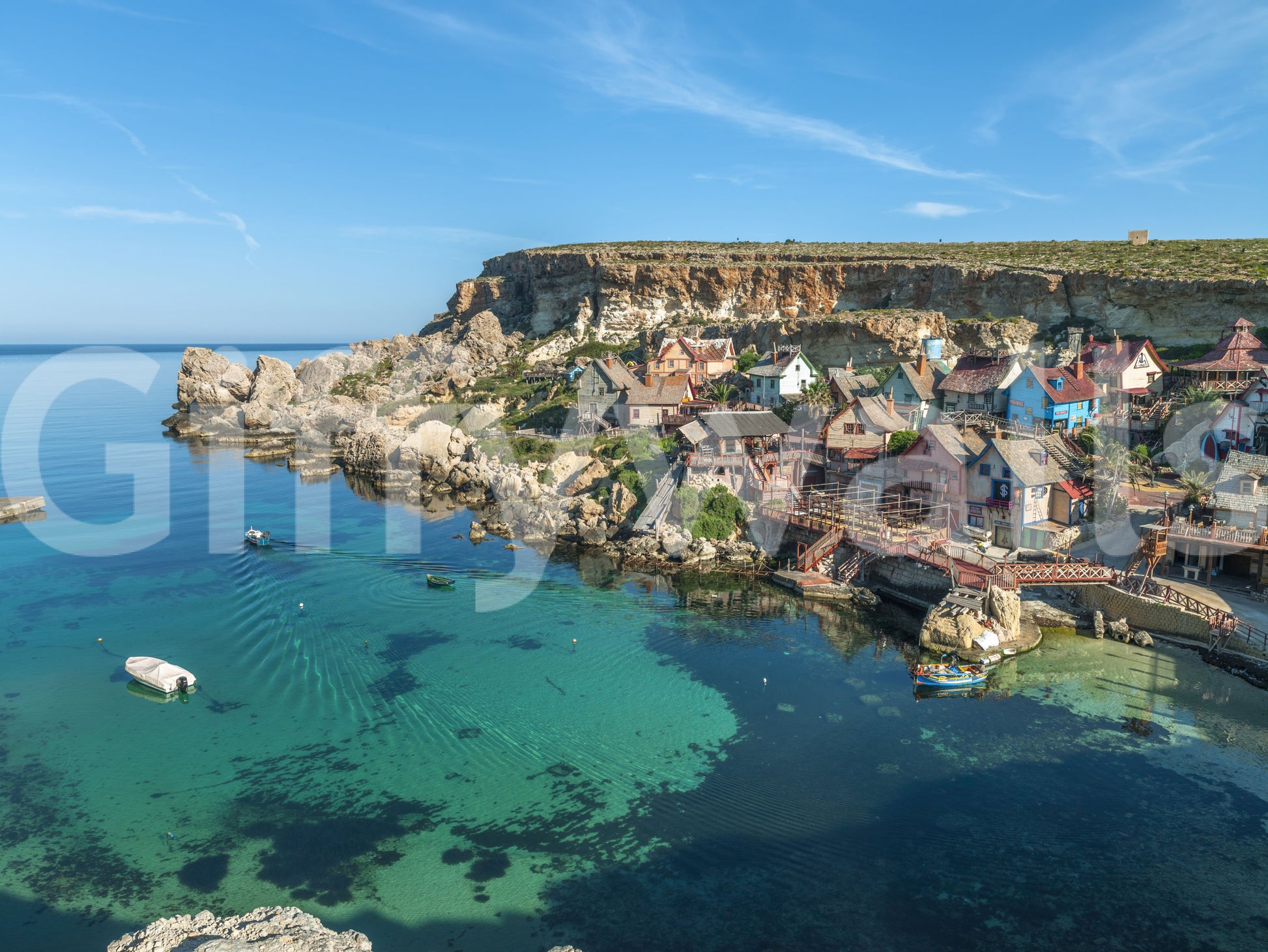 Mediterranean Coastal Village Harbor Wall Mural