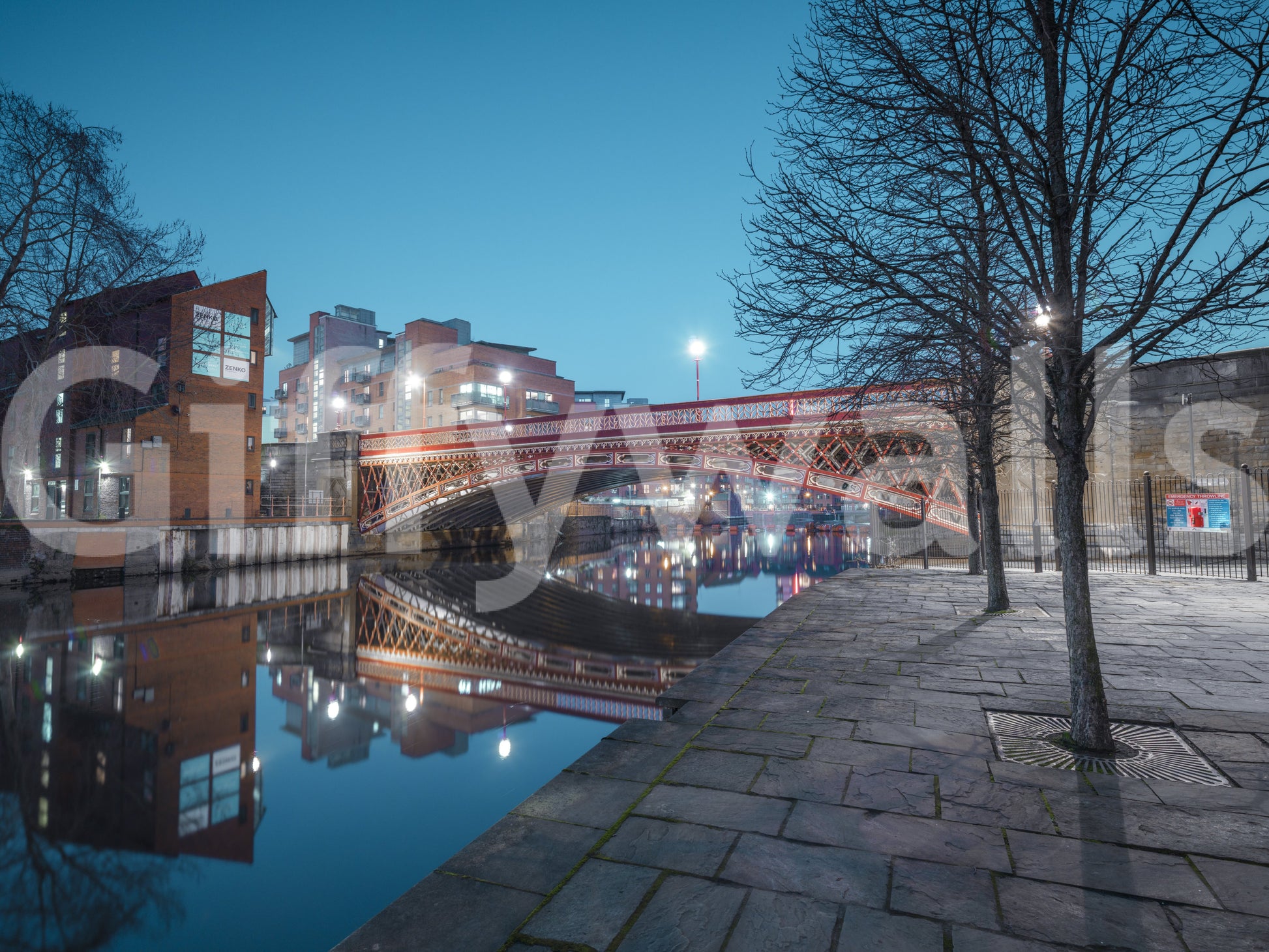 Urban River Reflection Bridge Wall Mural