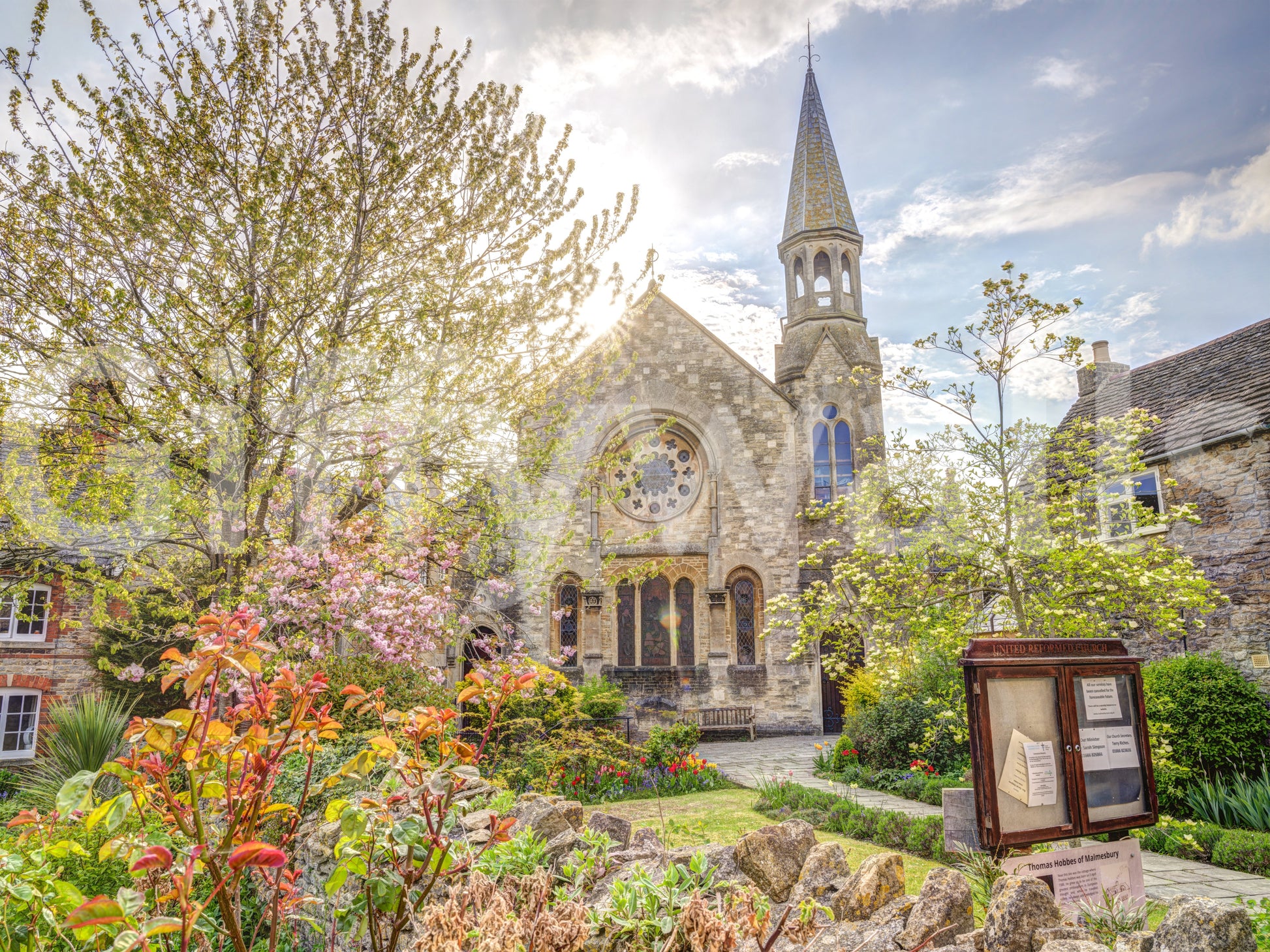 Sunlit English Church Garden Wall Mural