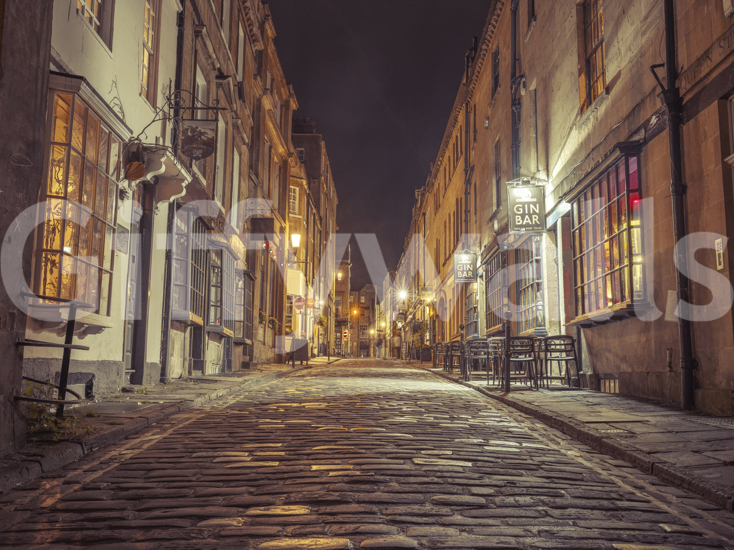 Nocturnal Cobbled Alleyway Wall Mural