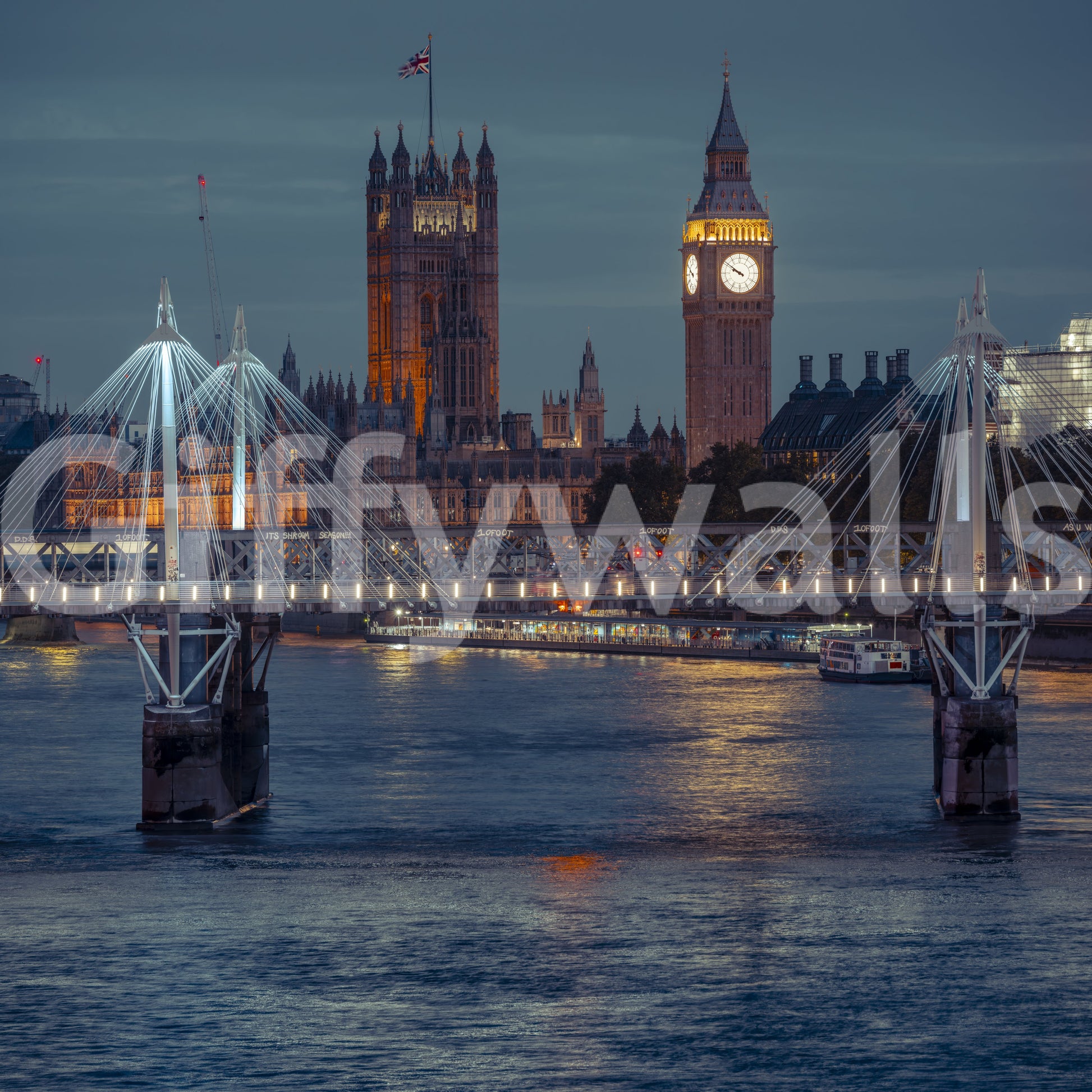 London Twilight Skyline Bridge Wall Mural