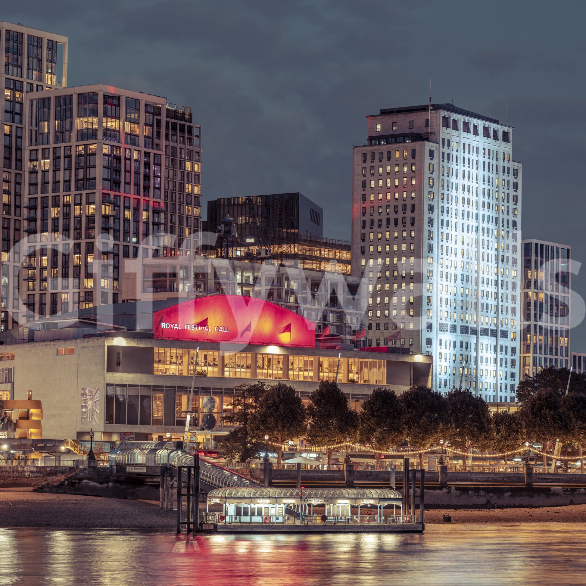 London Riverfront Twilight Skyline Wall Mural