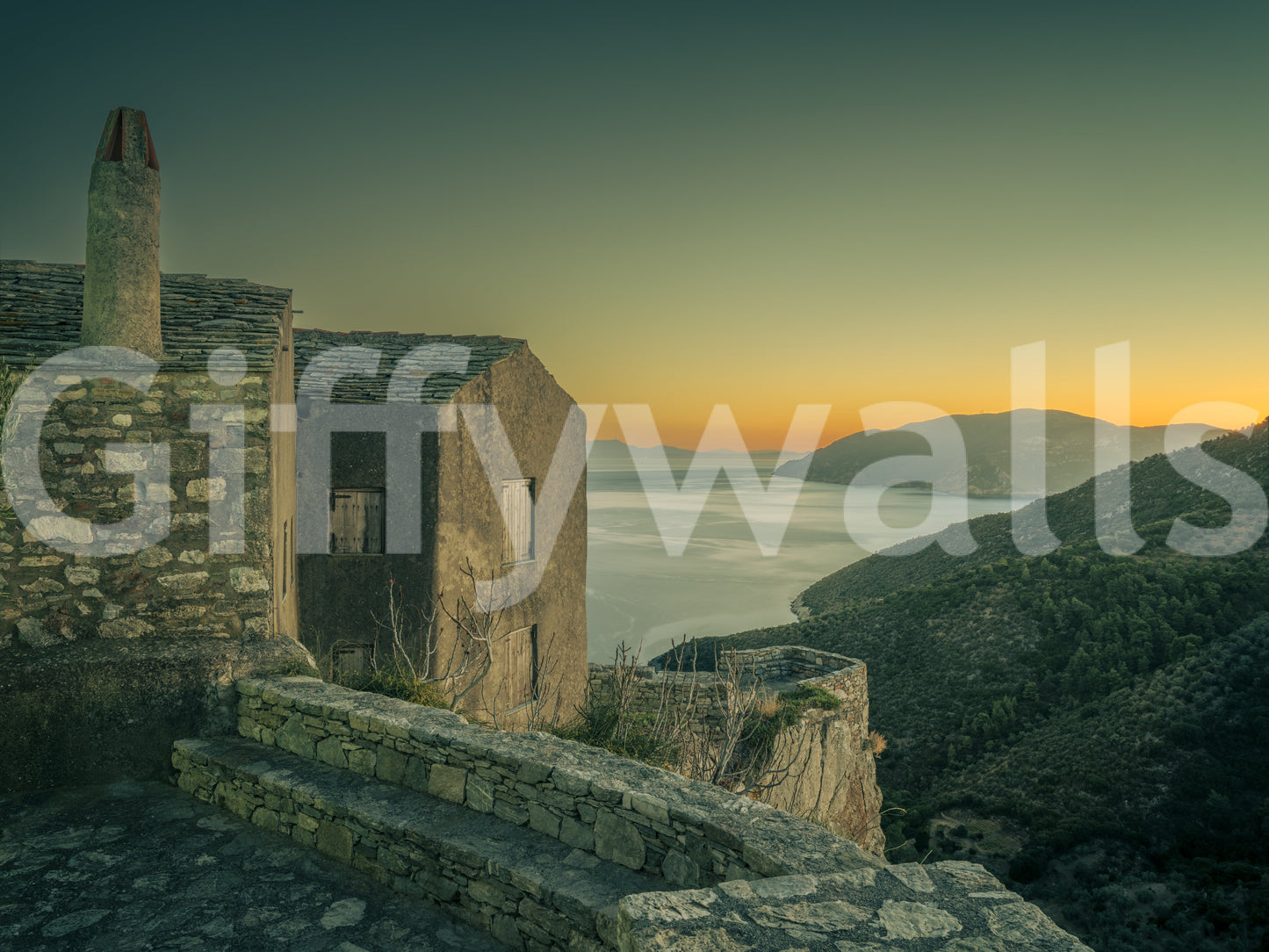 Mediterranean Cliffside Haven Wall Mural