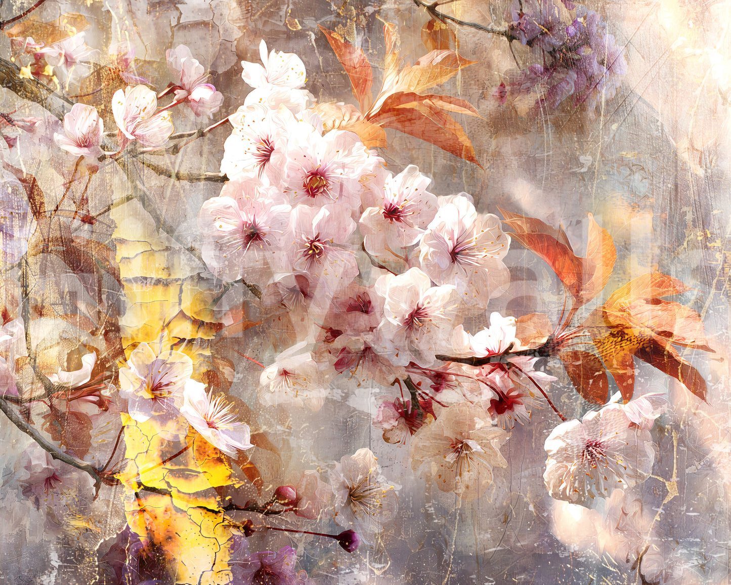 Rustic Golden Bloom Illustration Wall Mural
