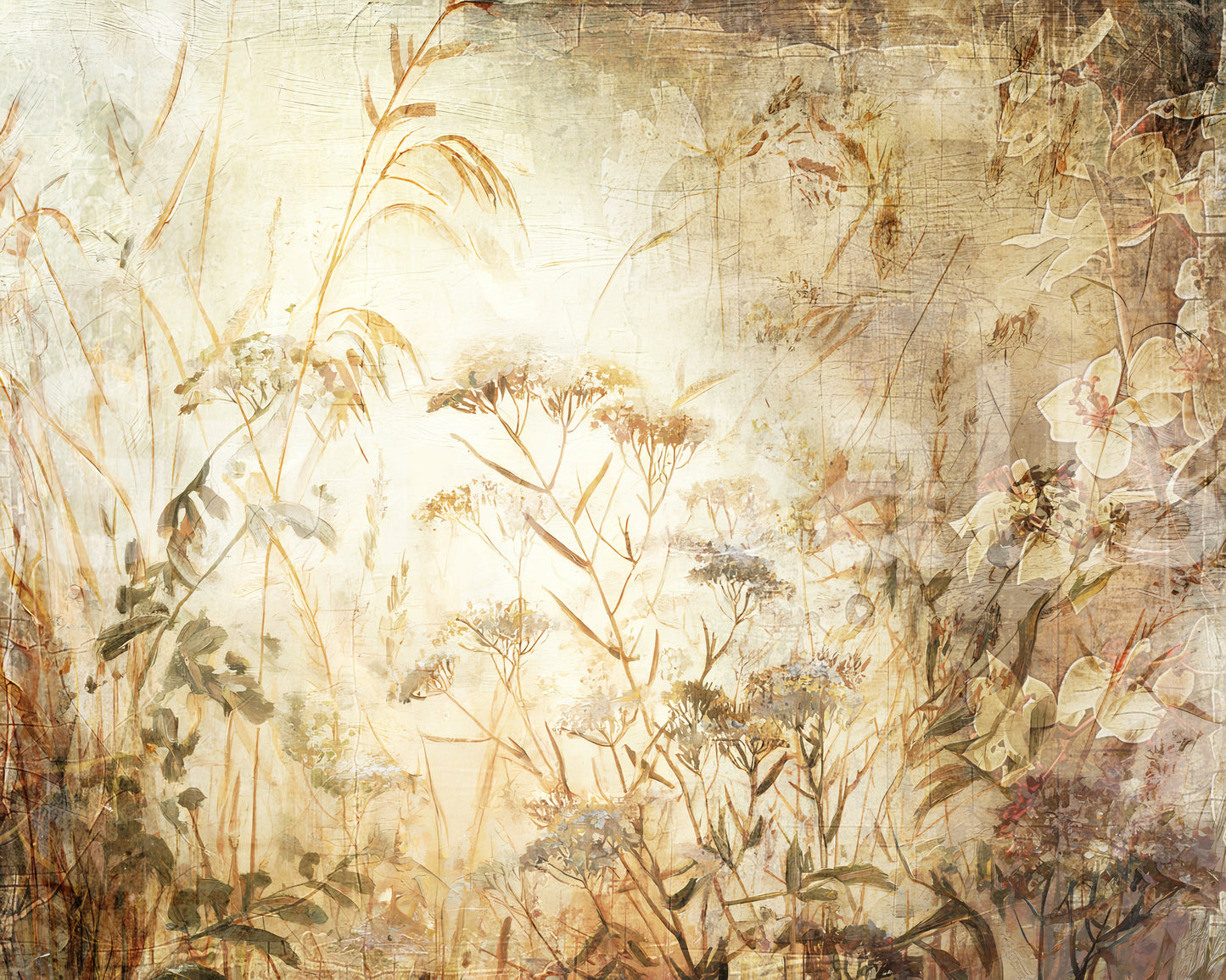 Golden Meadow Botanical Study Wall Mural