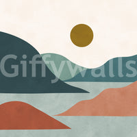 Minimalist Sunset Valley Peaks Wall Mural