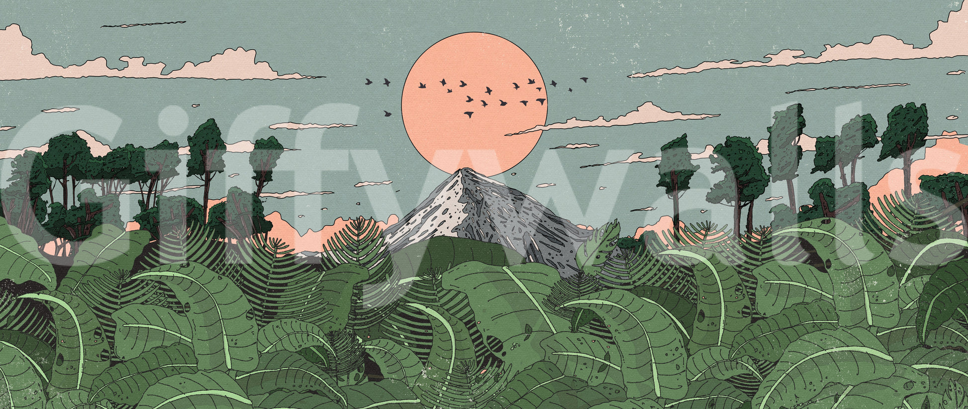 Jungle Horizon Sunset View Wall Mural