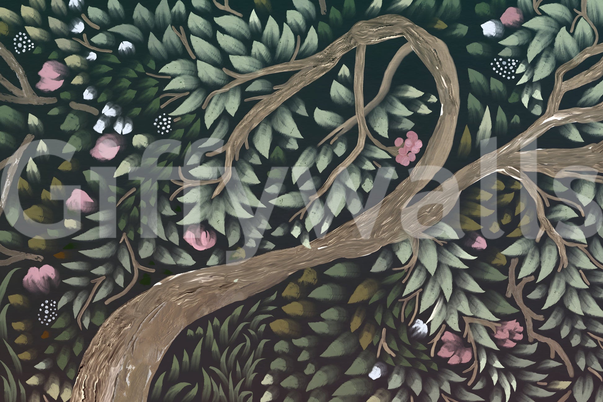 Enchanted Midnight Orchard Canopy Wall Mural