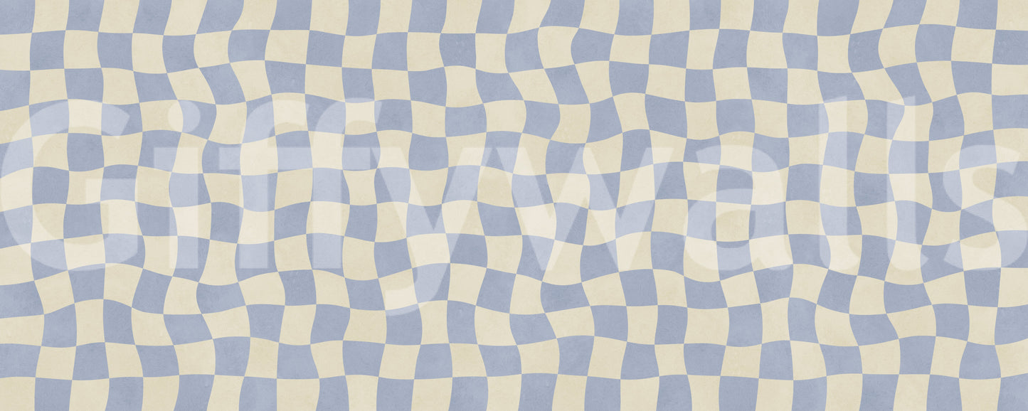Wavy Checked Soft Blue Grid Wall Mural
