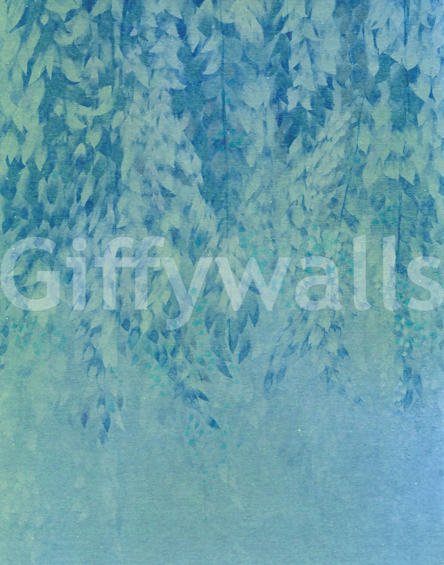 Ethereal Cascading Leaves in Soft Blue Wall Mural