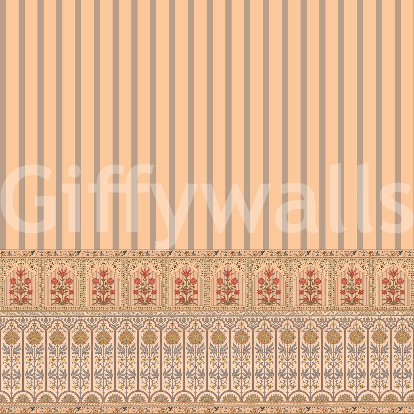 Peach Heritage Stripe and Bloom Wall Mural