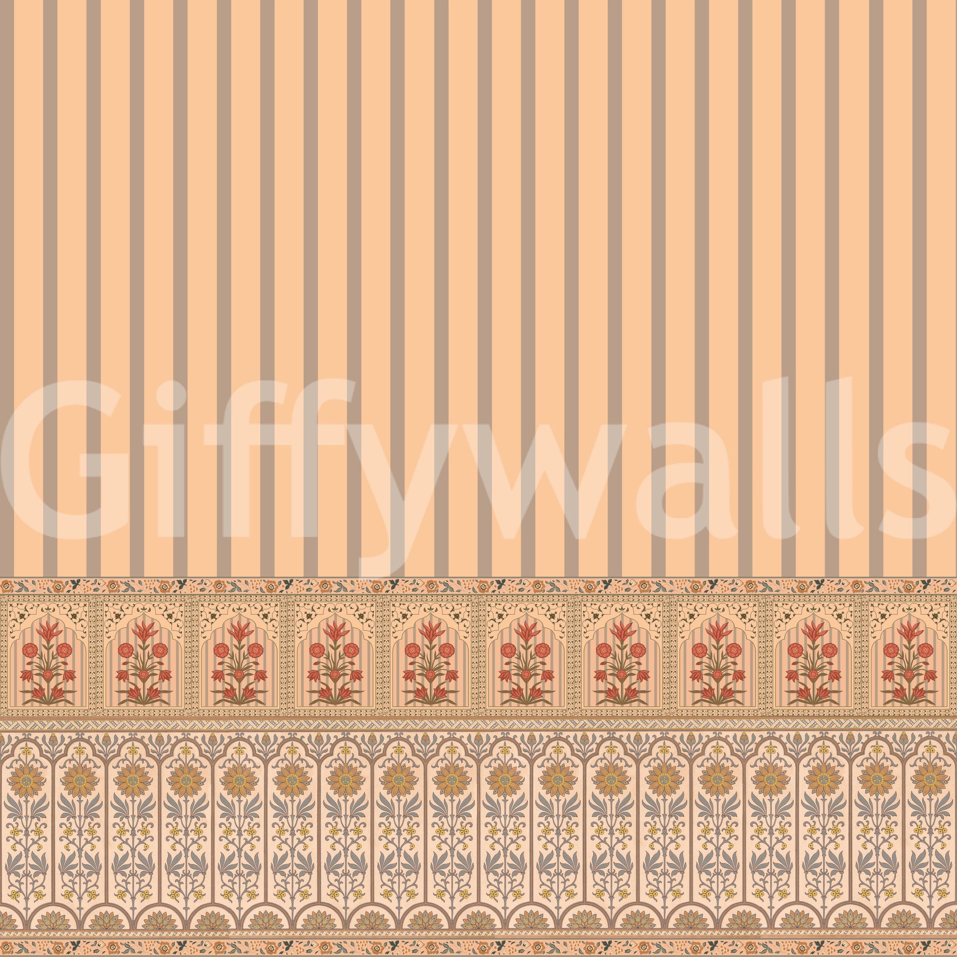 Peach Heritage Stripe and Bloom Wall Mural