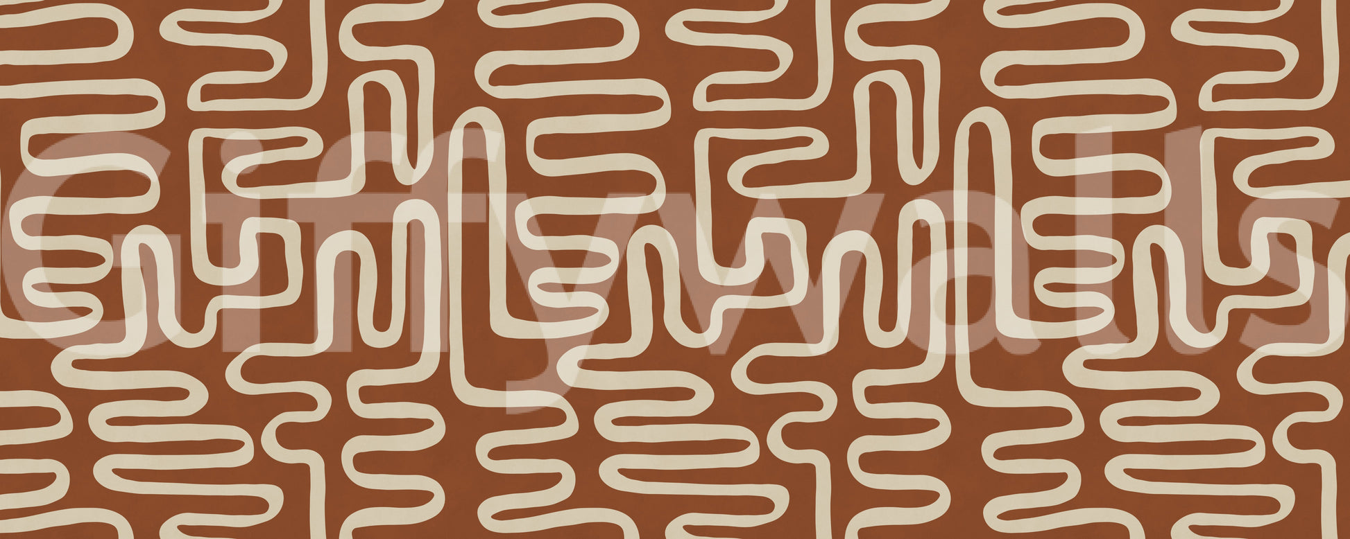 Rustic Terracotta Labyrinth Line Art Wall Mural